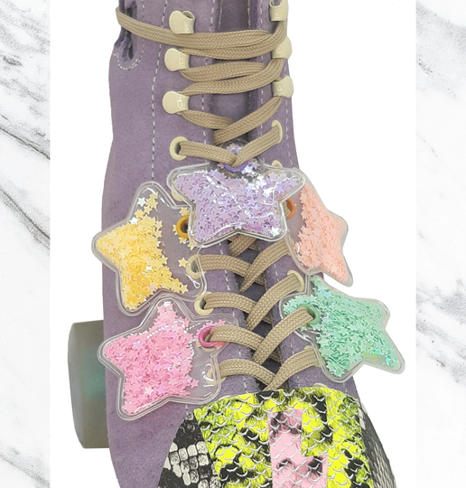 Glitter See Through Transparant Puff Twinkle Star Shaker Shoe Lace Charm - Pink, Lilac, Yellow, Green & Orange Roller Skate Accessories