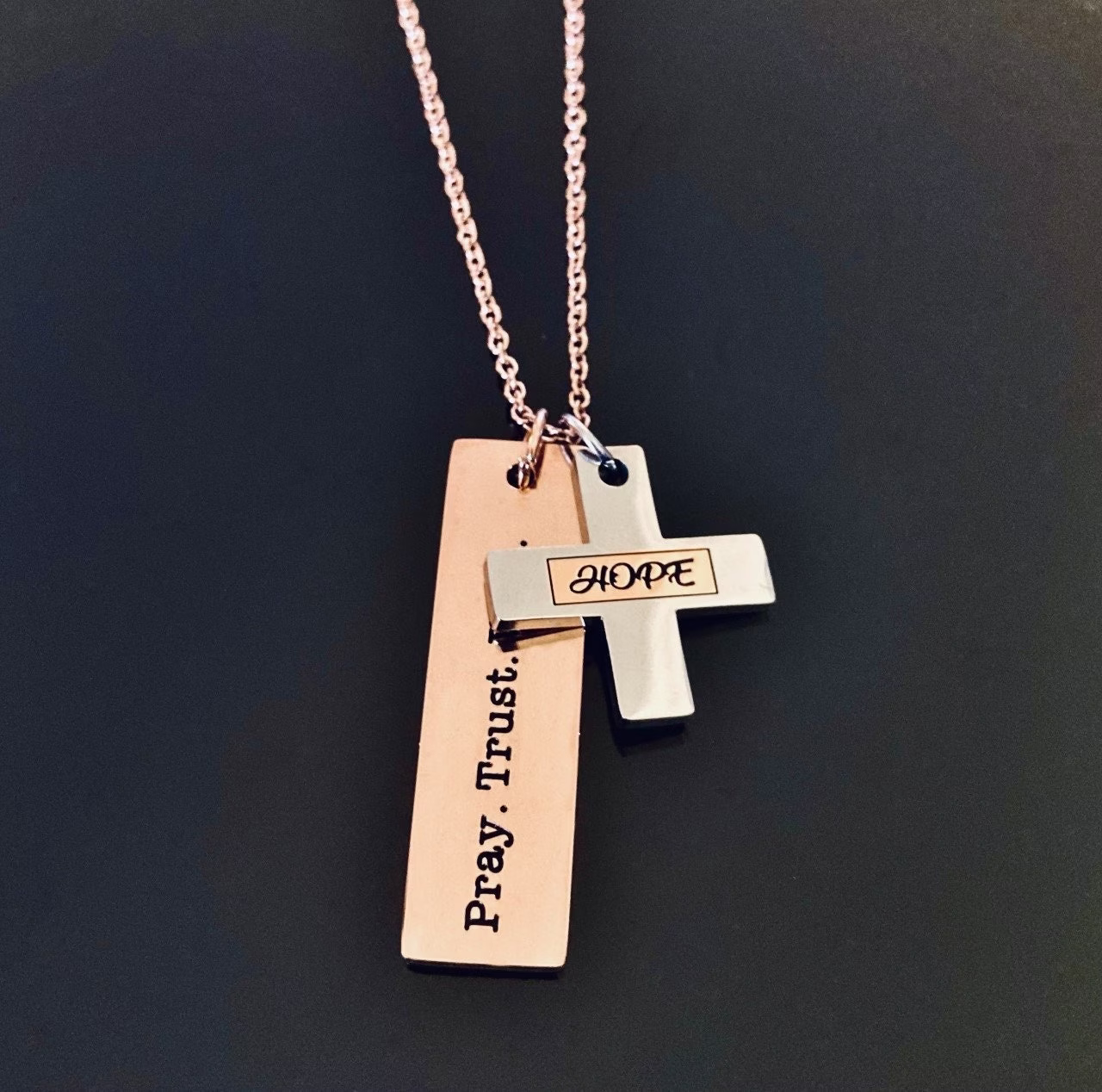 Woman Cross Layered Necklace. Women's Hope Necklace, Proverbs, Pray Trust Wait, Layered Religious Necklace Women's