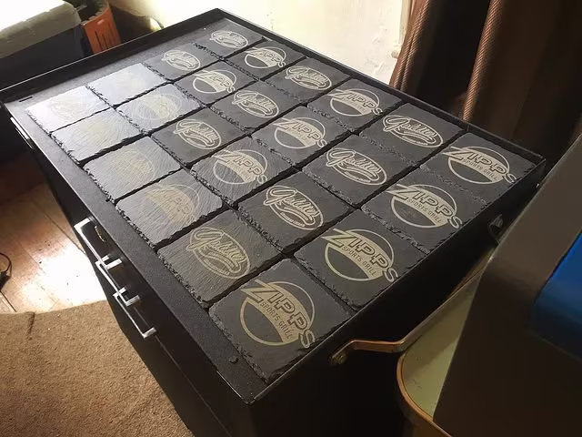 Custom Stone Coaster Sets, Personalized Laser Engraving On Slate Coasters With Rubber Feet. No Minimum