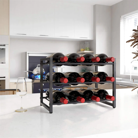 Deshazer 16 Bottle Floor Wine Bottle Rack in Black