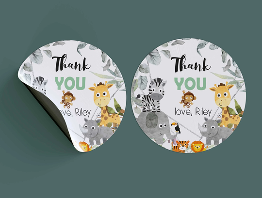 Safari Thank You Stickers Wild One Jungle Animals Favor Boy Zoo