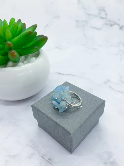 Cha-Cha Sterling Silver Ring | Aquamarine Gemstone Cluster Adjustable Cha Statement Gift For Her