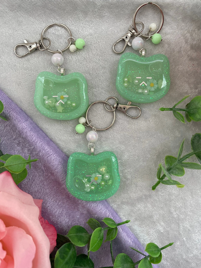Bts Mini Shaker Keychain | Mint Yoongi Cat Head Kpop Resin