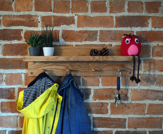 Solid Oak Peg Shelf // Entrance Organiser Display Shelf Hallway Shaker Peg Board Hanging