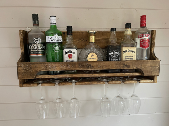 75cm Floating Home Bar/ Wine Or Spirit Rack - Jacobean Curved Front
