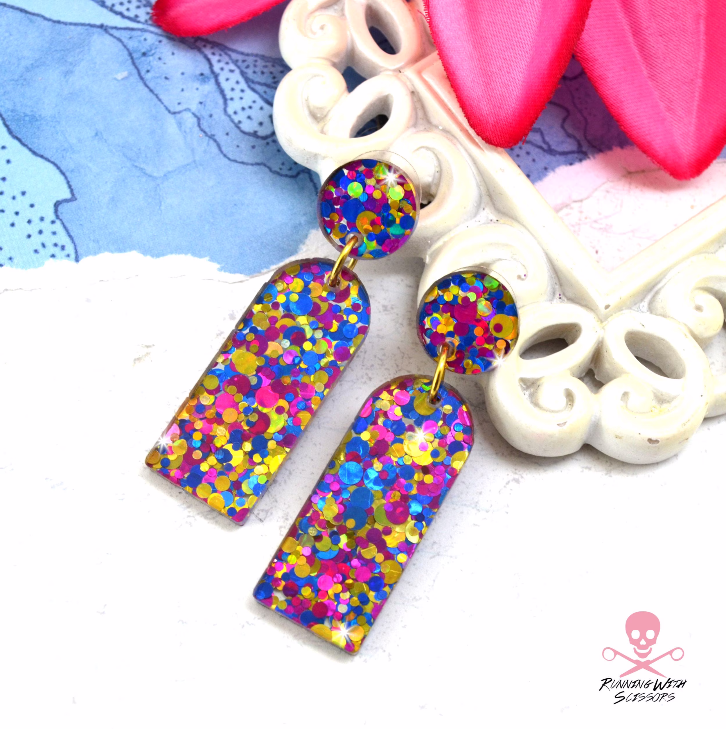 Trendsetter Dangles Pink Celebration Confetti Dangle Laser Cut Acrylic Earrings