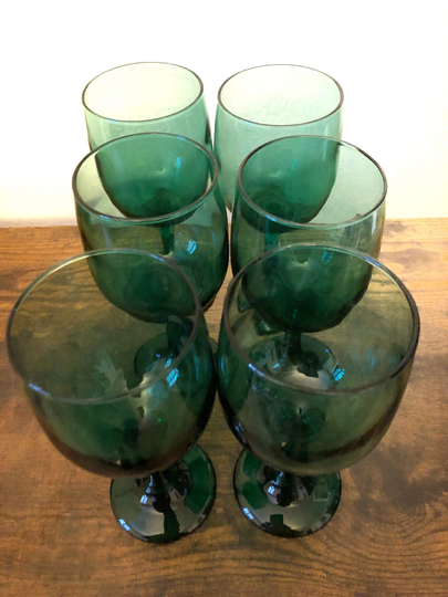 Set Of Six Libby Green Wine Stemware, Glasses, Goblets, Vintage Housewares, Serving Pieces, New Years Eve, Christmas, Thanksgiving