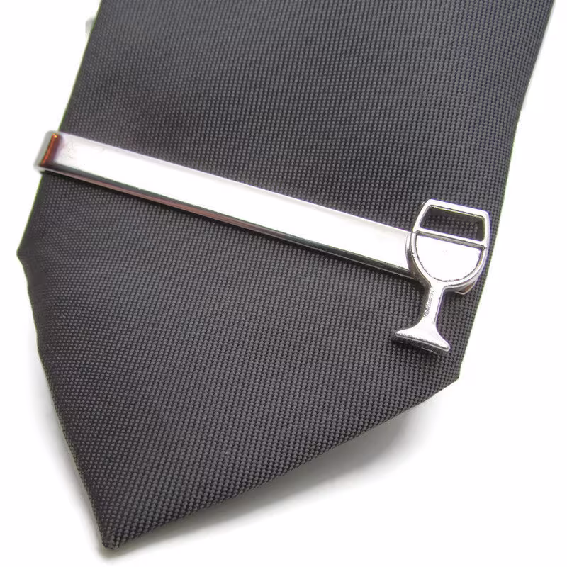 Silver Wine Glass Tie Clip, Champagne Bar Prosecco Bar, Vino Pin, Tender Gift For Him Man Men