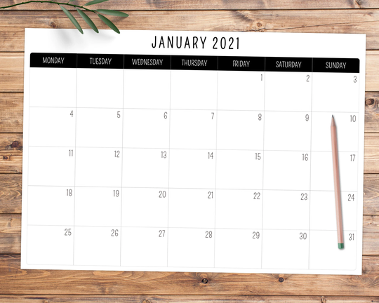 2022/2023 12 Month Black & White Monthly Calendar Notepad - A4 Tearable Yearly Organiser Pad