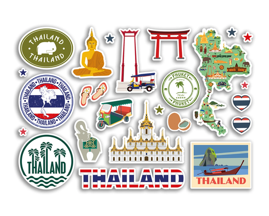 A5 Sticker Sheet Thailand Landmarks Vinyl Stickers - Country Asia Map Airport Stamps Skyline Flag Travel Holiday Scrapbook Aesthetic #79020