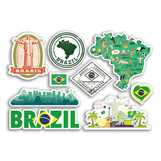 A5 Sticker Sheet Brazil Landmarks Vinyl Stickers - Brazilian Map Airport Stamps Skyline Flag Travel Holiday Culture City Aesthetic #78477