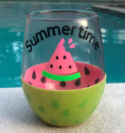 Watermelon Stemless Glass, Summertime Drinkware, Beach Themed Cups, Seeds Wine Vacay Vibes, Fruit Stemless, Custom Cup