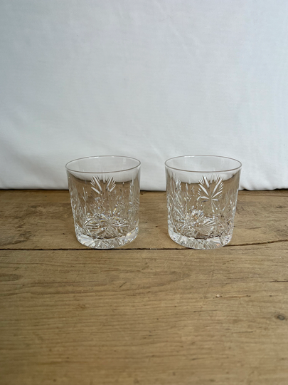 Vintage Pair Of Unnamed Clear Cut Glass Tumblers Glasses Very Pretty in Good Condition