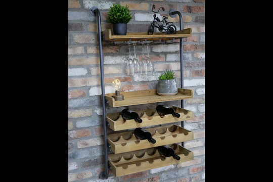 Large Industrial Wine Bar Drinks Cabinet Wall Rack Shelving Bottle Glass Storage Furniture Sale