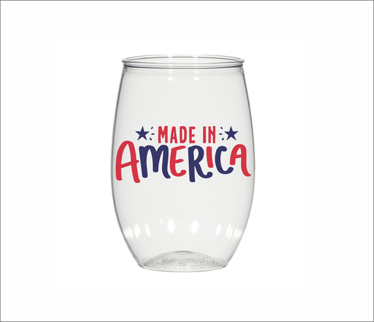 Made in America, 16Oz Personalized Stemless Plastic Wine Glasses, Custom Imprinted, Wedding, Party Favors, Cocktail Glass, 4Th Of July