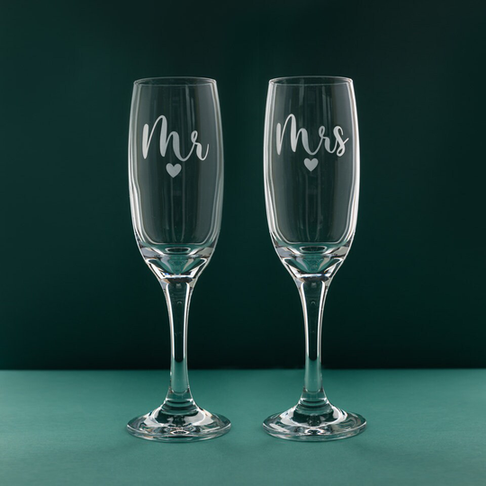 Mr & Mrs-Personalised Champagne Flutes, & Mrs, First Toast, Bride Groom Glasses Anniversary/Wedding Gift Set Of 2