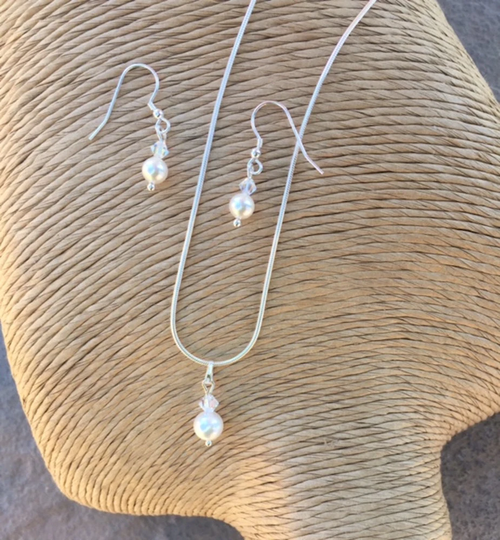 Necklace & Earring Set - Swarovski Crystal & Pearl June Birthstone Bridal Accessories, Bridesmaid's Gift
