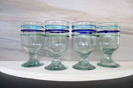 Vintage Blown Glass Goblets, Set Of 4 Beverages Glasses, 14 Oz Drinking Goblets, Wine Goblets