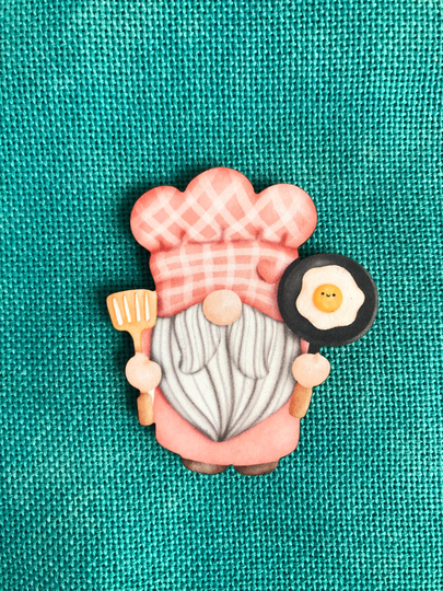 Breakfast Gnome Wooden Needle /Cover Minder