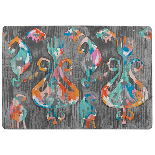 Geiger Trendy Tribal Pattern in Watercolour Style Designer Shaggy Grey/Blue/Orange Rug