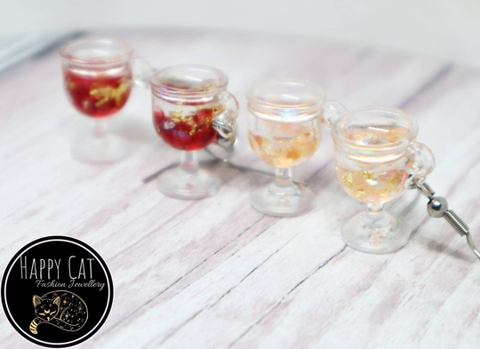 Wine Glass Earrings, Valentines Earrings, Glitter Wing Gifts, Hypoallergenic Stainless Steel, Letterbox Gifts