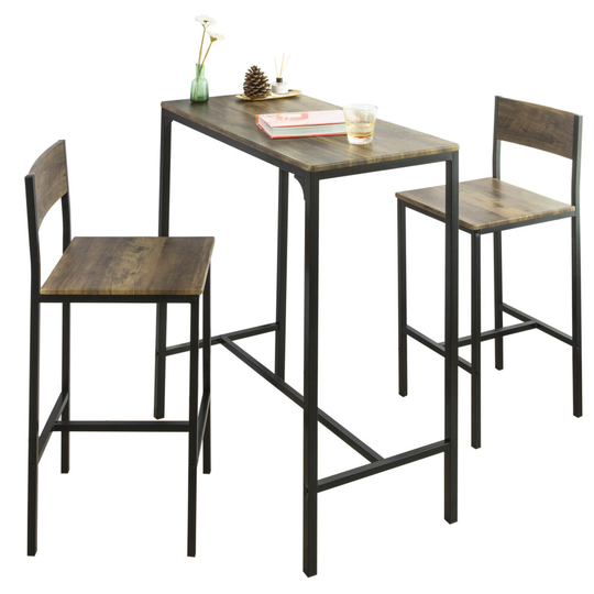 SoBuy® OGT03-XL, Bar Table & 2 Stools, 3 Pieces Kitchen Breakfast Bar Set