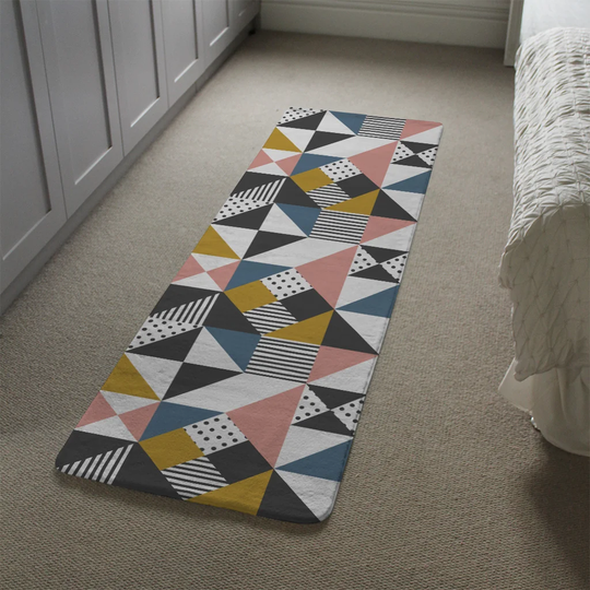 Manzo Coloured Pattern Designer Shaggy Black/Blue/Pink Rug