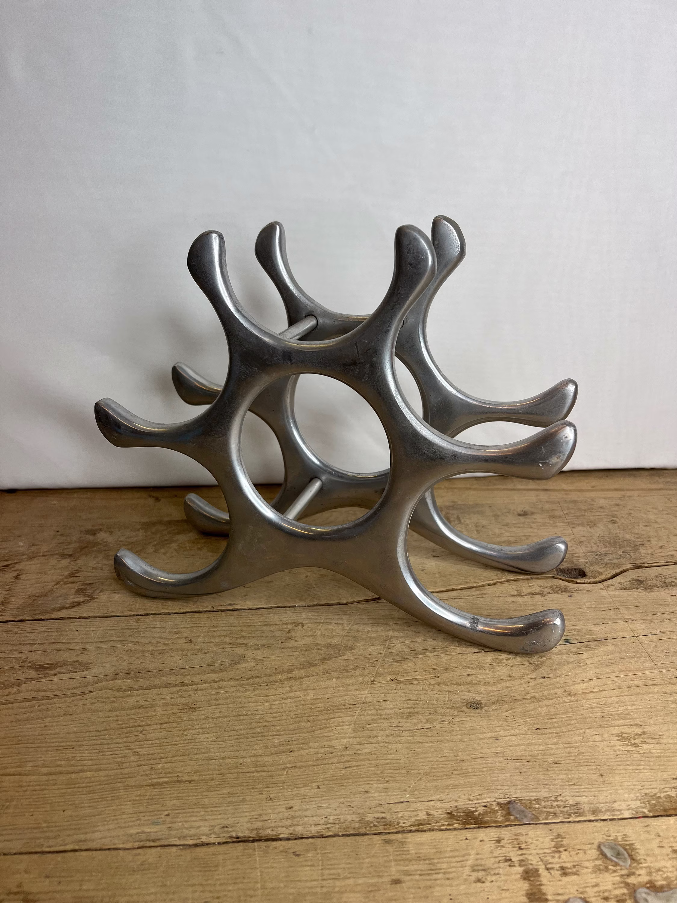 Vintage Brushed Aluminium Metalwork Wine Rack For 6 Bottles Stylish Design in Good Condition