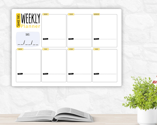 A3 Personalised Dry Wipe Whiteboard Weekly Family Organiser/Planner. With Meal Planner Included
