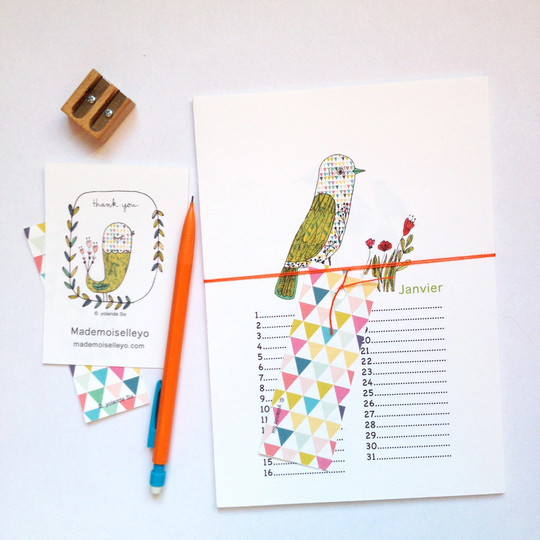 Perpetual Birthday Calendar, Birds, Botanical Illustrations