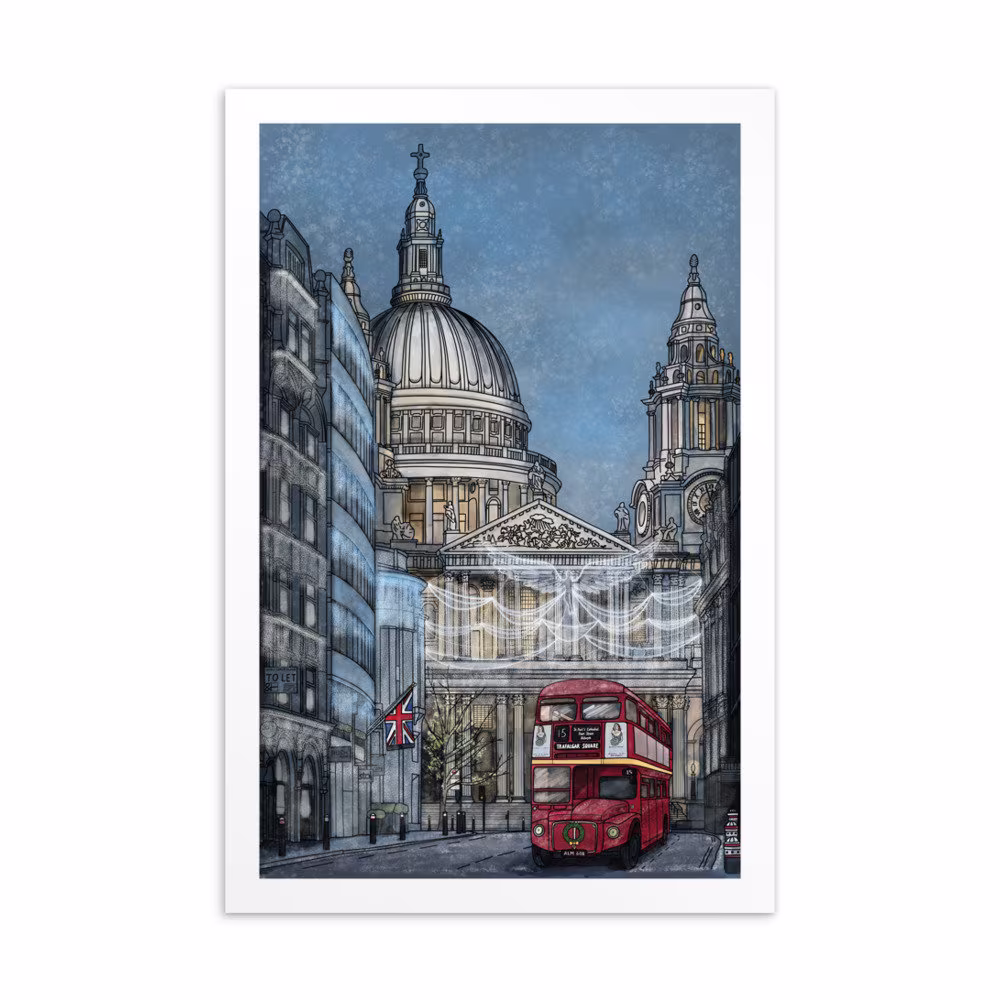 London Christmas Postcard 4x6 | St. Paul's Cathedral Holidays in England Lights