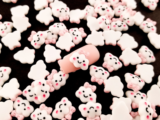 10 Miniature White Cloud Cabochons, 10mm Resin Shaker Mold Embellishment Bits, Nail Decoration, Slime, Dollhouse Sky