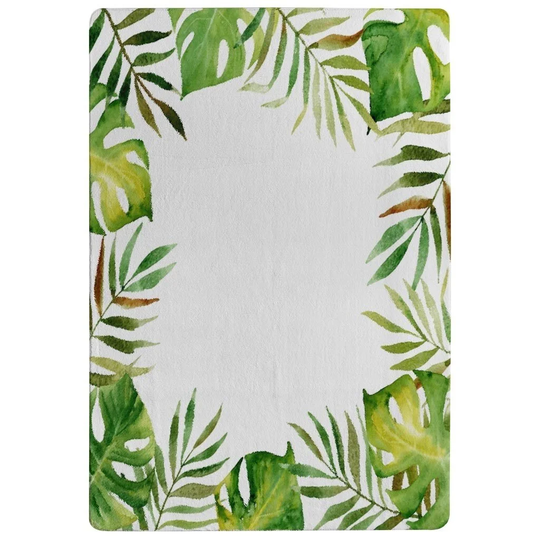 Osteen Border of Botanical Leaves Designer Shaggy Green/Yellow/White Rug