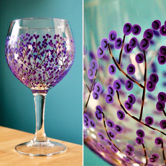 Hand Painted Floral Gin Glass, Purple Berry | Personalisation Available Gift For Her, Lovers