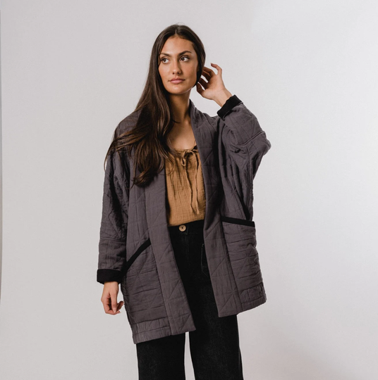 Charcoal Grey Long Quilted Potters Jacket