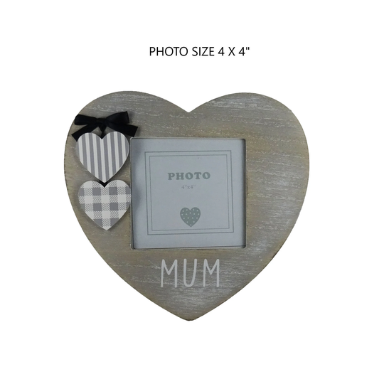 Mum Heart Photo Frame With Hanging Hearts Making Memories Perfect Mothers Day Gift Wooden Free Standing Grey & White Size 4x4