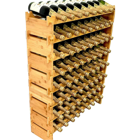 72 Bottle Stackable Modular Wine Rack Wine Storage Rack Solid Bamboo Wine Holder Display Shelves, Wobble-Free (Eight-Tier, 72 Bottle Capacity)