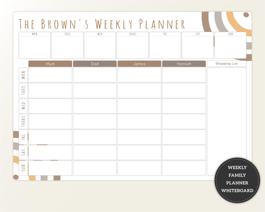 Personalised Family Planner Whiteboard, A3 Rainbow Weekly Dry Wipe Wall Organiser, Meal Planner, Erase White Board Command Centre