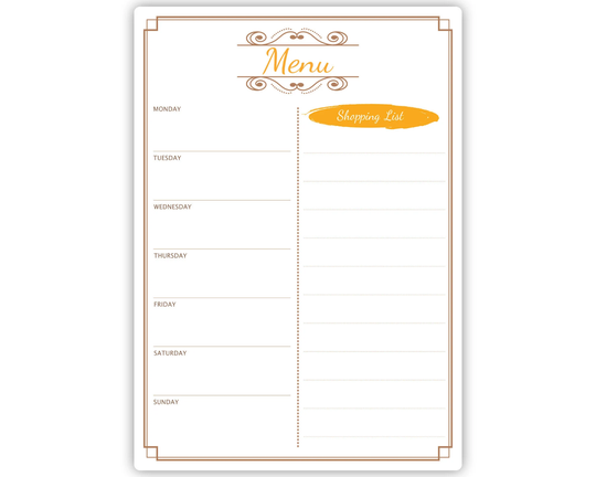 Weekly Family Menu Meal Planner A5 Or A4 Whiteboard - Wipe Clean Reusable Board With Shopping List