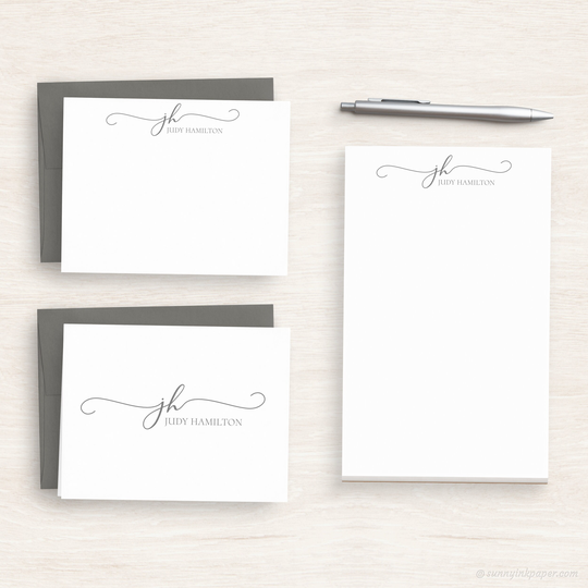 Personalized Stationery - Exquisite Script Monogram Customized Set Writing Paper Office Gift #146