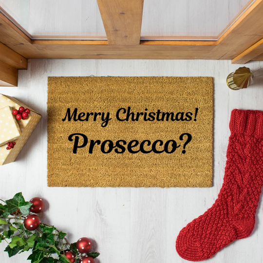 Ayn Merry Christmas Prossecco Doormat