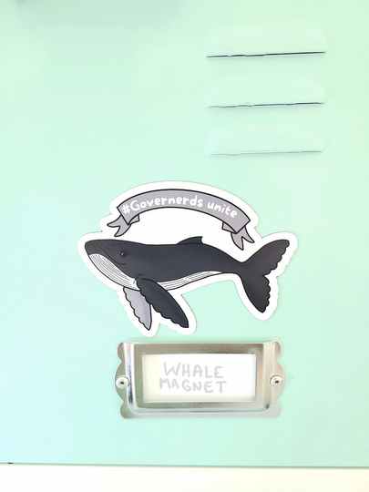 Blue Whale Refrigerator Magnet, Governerds Unite Car Decal, Marine Animal Kitchen Fridge Art, Governerd Made Office Decor