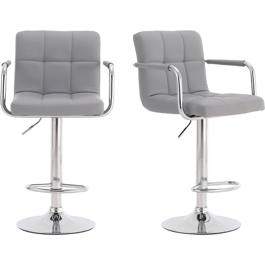 2X Grey PU Bar Stools UK Rest Kitchen Breakfeast Chairs Sale UK Best