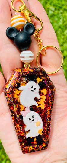 Ghost Mouse Coffin Shaker Keychain, Halloween Cute Keychain
