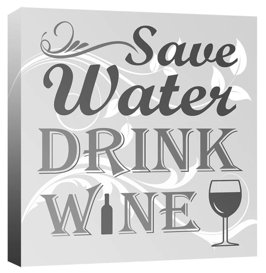 Save Water Drink Wine - Quote Bar, Kitchen Canvas Wall Art Print Picture Framed & Ready To Hang By Rubybloom Designs