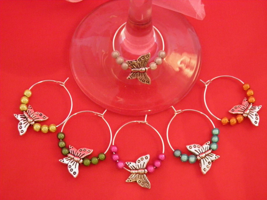 Butterfly Design Wine Glass Charms With Small Beads By Libby's Market Place