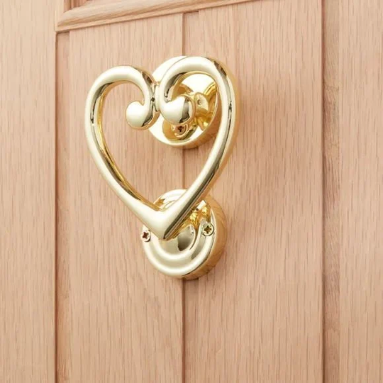 Brass/Gold Heart Door Knocker Metal Ornate Decorative Shaker Style