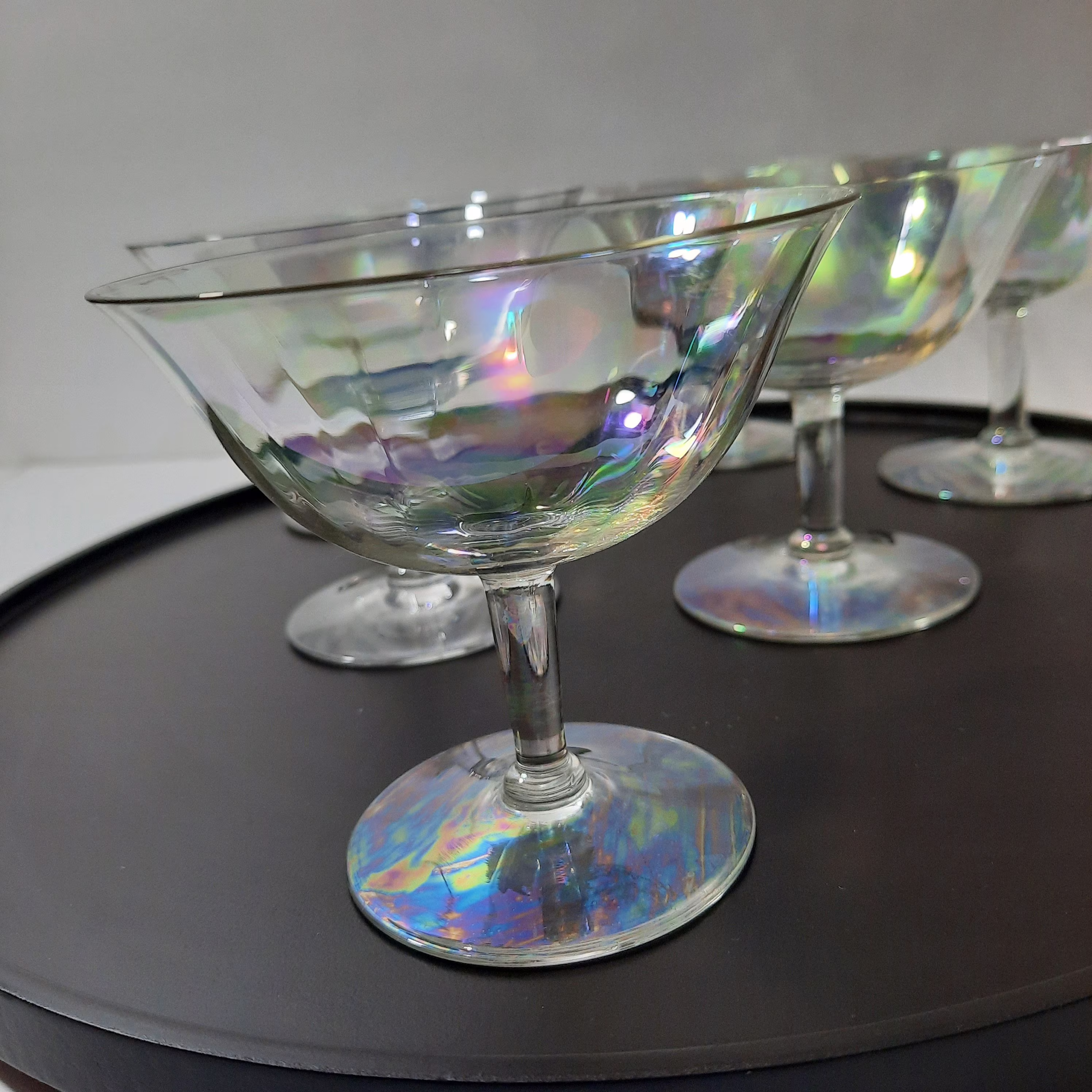 Vintage Iridescent Rainbow Cocktail/Champagne Glasses. 6 Pcs