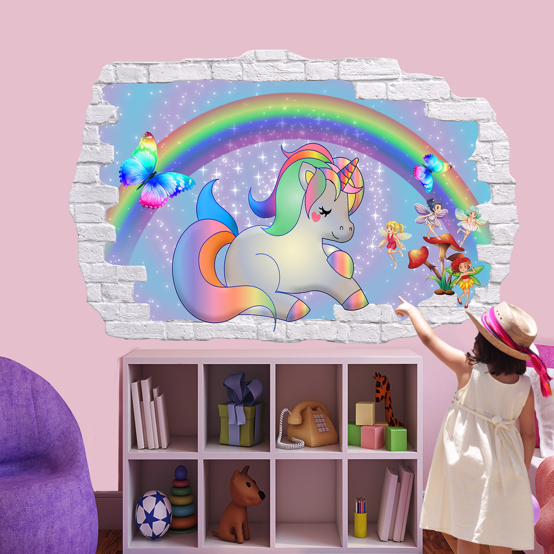 Pony Rainbow Butterflies Little Fairies Wall Sticker Art Poster Mural Transfer Decal Print Room Home Nursery Office Shop Decor Id479