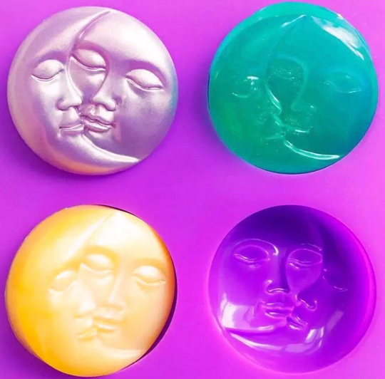 4 Cavity Soap Mould/Mold For 3D Crescent Moon & Sun Shape - Approximately 75G Per Soap, Cake, Candle, Chocolate, Resin